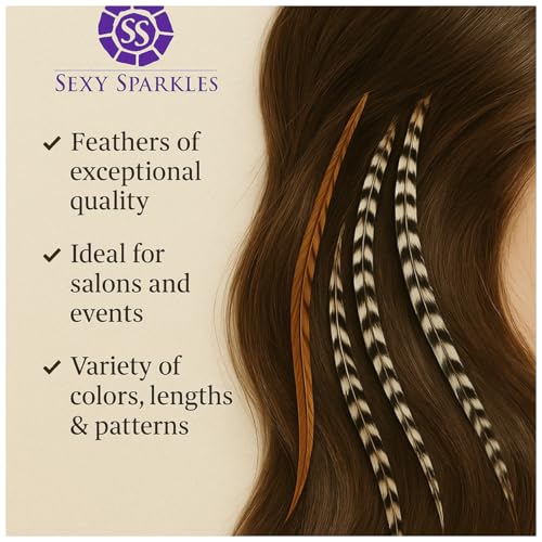 Sexy Sparkles Grizzly Feather Hair Extension Kit 7-13 Inches Natural Rooster Feathers