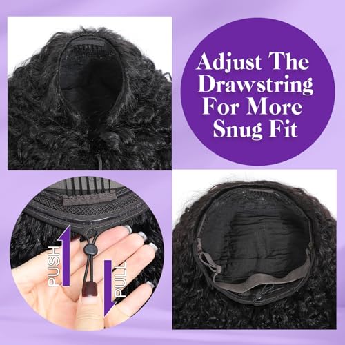 Lace Wigs 17/18 Inch Transparent Lace Human Hair Half Wig 3-in-1 Kinky Curly Flip Over with Drawstring