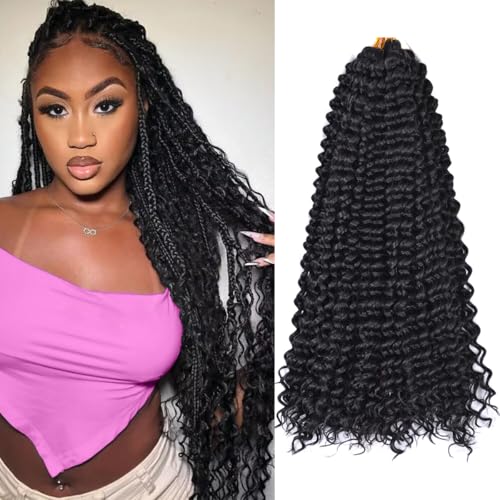 FEILIMEI 22 Inch Ocean Wave Crochet Hair - Synthetic Curly Braiding Hair, Pack of 9, #1B
