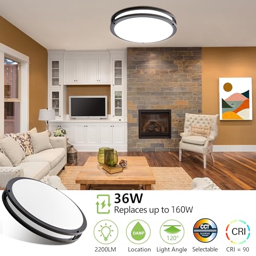 Hykolity 16-Inch Dimmable LED Flush Mount Ceiling Light Fixture - Oil-Rubbed Bronze