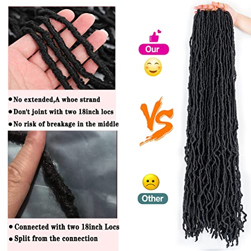 40 Inch Soft Faux Locs Crochet Hair - Pre Looped Goddess Dreadlocks - 6 Pack, 1B