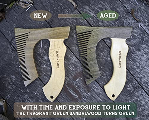 Artisan Green Sandalwood Beard Comb with Boxwood Handle - Coarse & Fine Teeth