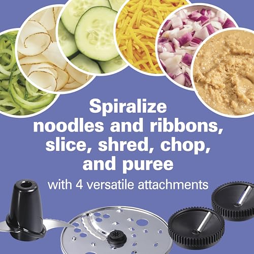 Hamilton Beach 10-Cup Food Processor & Vegetable Chopper with Spiralizing Attachments, Grey & Stainless