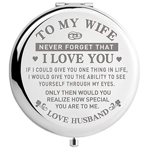 Travel Makeup Mirror for Wife, Wife Birthday Gift Ideas, Wife Gifts for Wedding Anniversary Valentines Day Mothers Day, Romantic Gift for Her