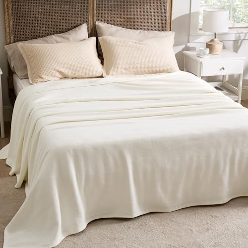 Oversized King Cotton Blanket with Herringbone Weave - Cream - Bedsure