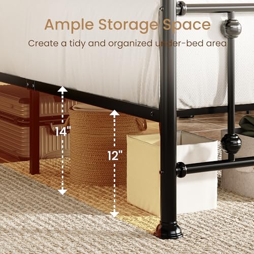 Twin Metal Bed Frame with Victorian Headboard & Footboard - Black, SHA CERLIN
