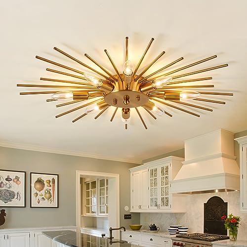 Semi Flush Mount Ceiling Light 8-Light Modern Metal Fixture Gold Finish for Kitchen Dining Bedroom