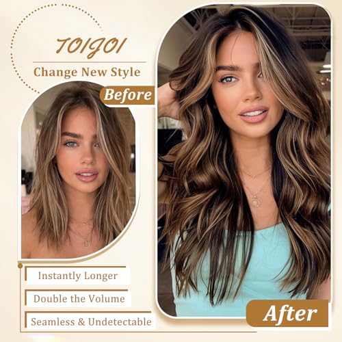 Clip in Hair Extensions Human Hair Remy Balayage 14 Inch Natural Black to Chestnut Brown - 80g