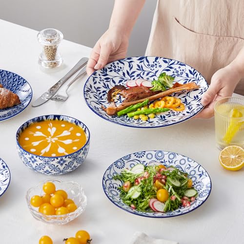 Cobalt Blue 12-Piece Dinnerware Set for 4 - Plates & Bowls, Microwave & Dishwasher Safe