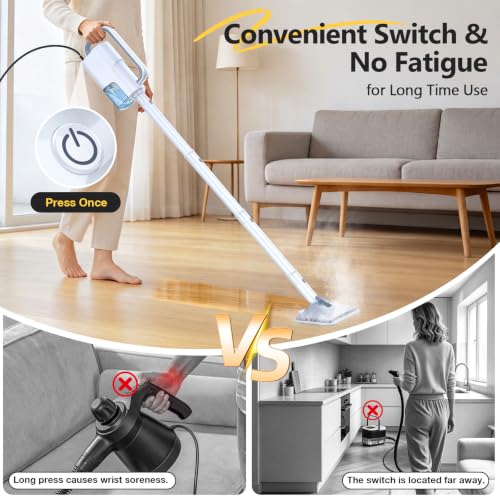 Cherubia 10-in-1 Steam Mop with Detachable Handheld Cleaner - Warm White & Gray