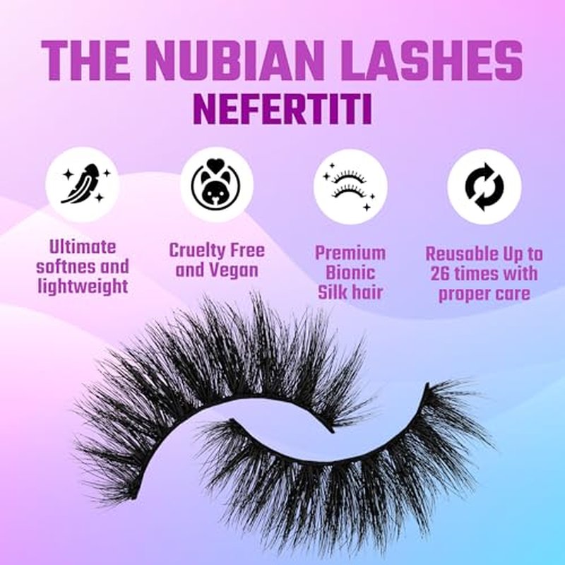 Juvia's Place Nubian Eyelashes Nefertiti - Eyelash Extension for Day or Night Use, Vegan Mink Lashes, Cruelty-Free Fluffy Lashes, Reusable Adhesive, Matte Black Mink Eyelashes Natural Look
