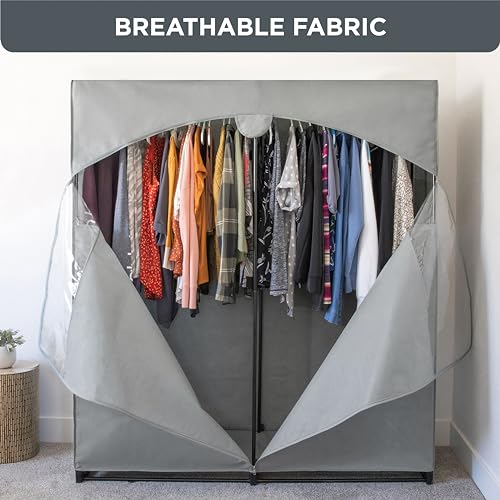Dark Gray Portable Wardrobe Closet - Large Capacity, Easy Setup, 65 lb Rod
