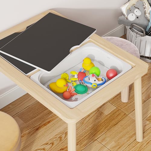 Kids Sensory Activity Table with Bins - Wooden Montessori Play Set