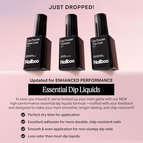 Nailboo Dip Powder Liquid Set with Base Top Coat & Activator - Long-Lasting Manicure Kit