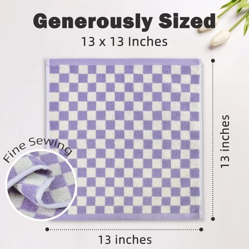 Checkered Washcloths 12 Pack - Ultra-Soft Cotton Bath Towels for Showering & Skincare (13"x13") - 4 Colors