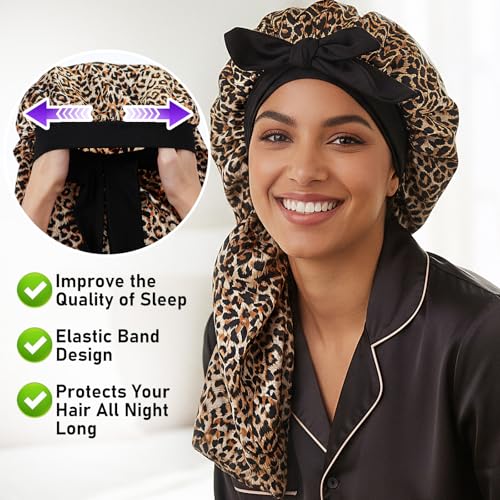 6 Pack Satin Hair Bonnets for Women – Large Silky Sleep Caps with Tie for Curly & Braided Hair, Red