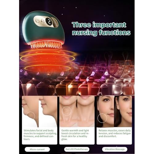 Gua Sha Facial Brush with Microcurrent, Red Light, Heat & Vibration for Sculpting, Double Chin Reduction, Lymphatic Drainage & Skin Rejuvenation