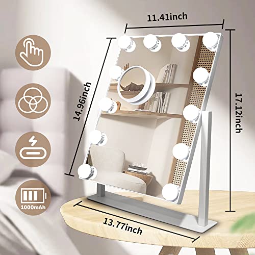 Makeup Vanity Mirror with Lights 10X Magnification - White, 12 Bulbs, 17.12"x13.77" - Variation: White 12 Bulbs
