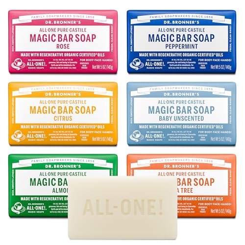 Dr. Bronner's 6-Pack Organic Castile Bar Soaps - 5 oz Variety Pack for All Skin Types