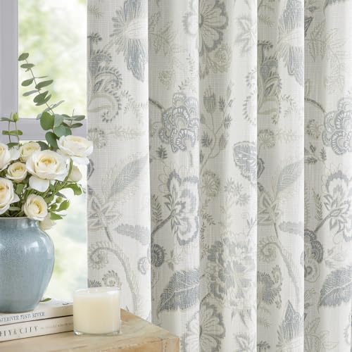 Blackout Jacobean Floral Curtains Set 40W x 84L - Blue Grey Bedroom Drapes - Variation of THIS listing