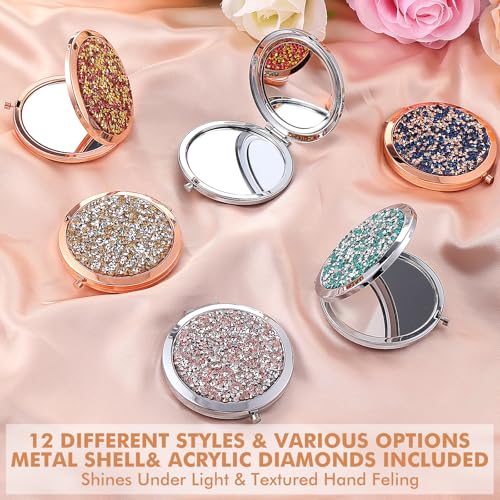 12-Pack Compact Folding Makeup Mirrors with 1X/2X Magnification for Women