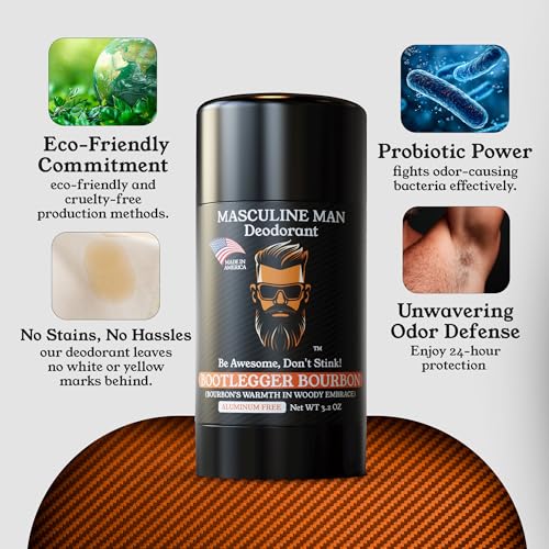 Bootlegger Bourbon Aluminum-Free Men’s Deodorant 2 Pack – Natural Stain-Free, 3.2 oz