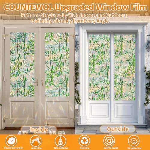 Privacy Window Film Leaf Rainbow 157.4"L x 45.27"W No Glue Anti-UV Decor - Leaf Rainbow / 157.4"L x 45.27"W