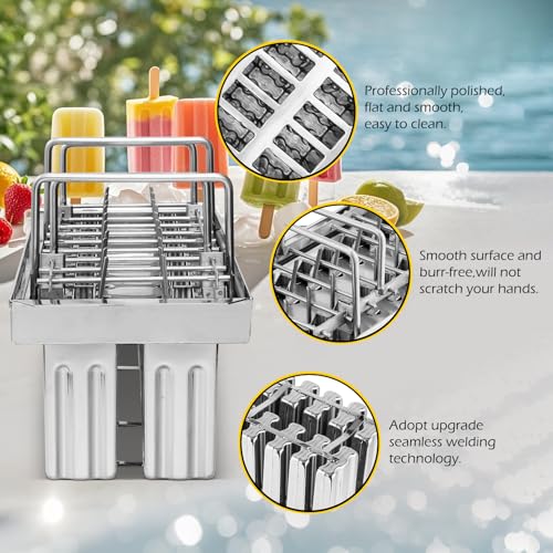 Commercial Stainless Steel Popsicle Molds 20PCS Flat Heads with Double Slots - 85ml