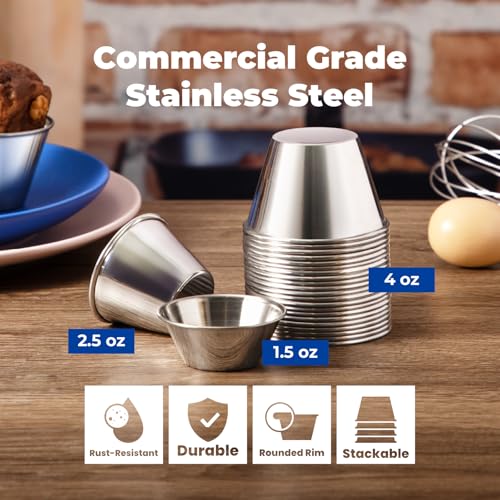 120 Pack Stainless Steel Dipping Sauce Cups 2.5 oz Reusable Condiment Ramekins