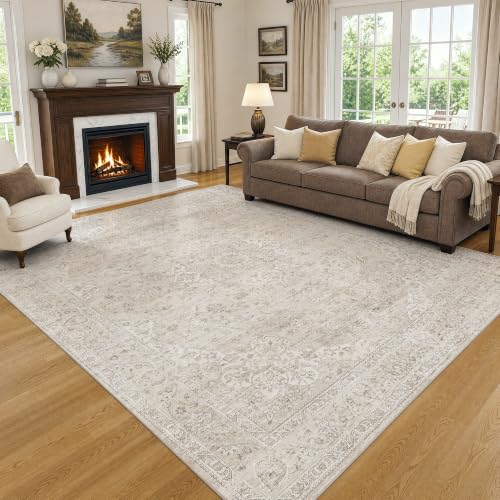 FMFUNCTEX 8' x 10' Beige Vintage Washable Area Rug for Living Room
