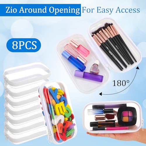 8Pcs Clear Hard Shell Zipper Case - Portable Transparent Storage Organizer S: 7.8 x 4.3 x 2 Inches