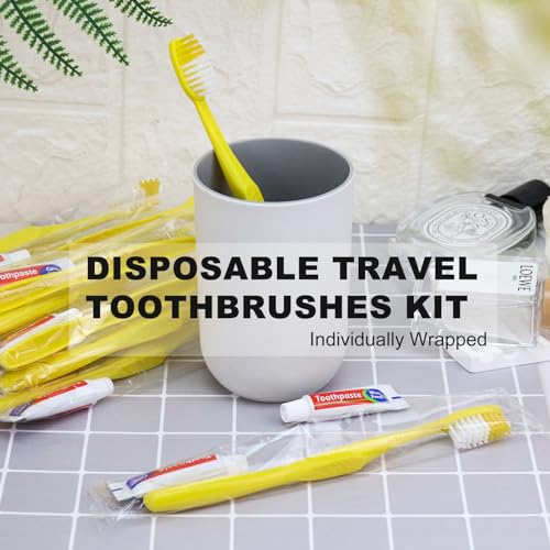 Disposable Toothbrushes with Toothpaste - 400 Pack Yellow Hollow Individually Packaged