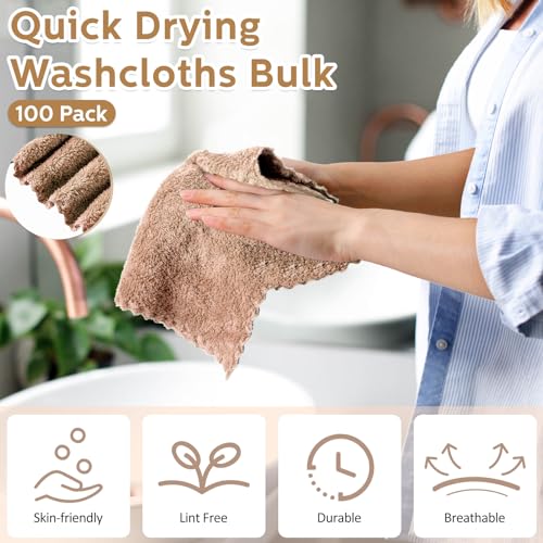 Newwiee 100 Pack Microfiber Washcloths for Baby & Sensitive Skin, 12x12 Inch, Brown