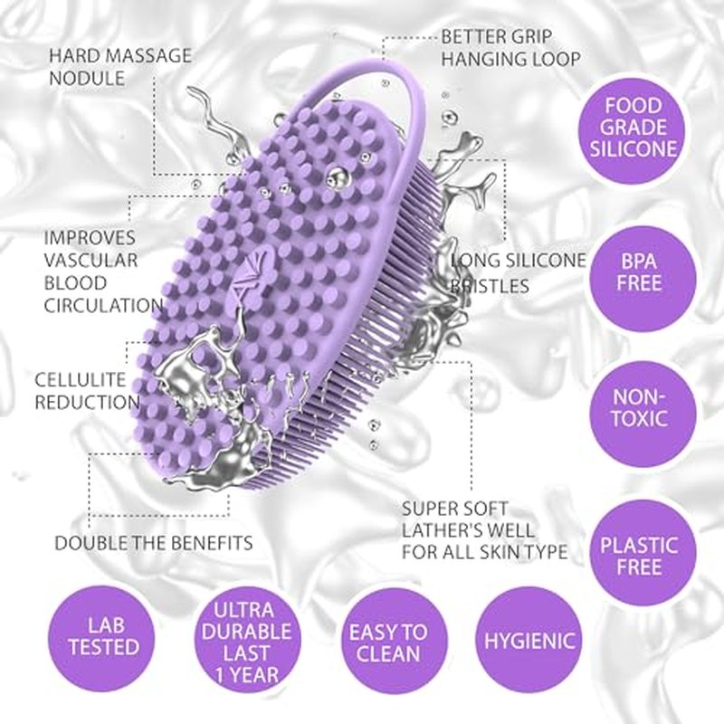 Avilana Silver-Infused Dark Gray and Marble Silicone Body Scrubber Bundle - Sleek Elegance Dual-Tone Set