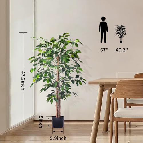 2-Pack 4FT Artificial Ficus Trees - Realistic Leaves & Natural Trunk for Indoor & Outdoor Decor