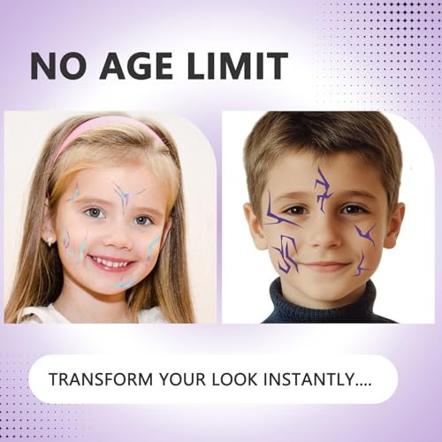 Purple Ombre Temporary Patterns Tattoo ? Halloween Water Transfer Realistic Waterproof Body Art for Cosplay, Halloween, and Party Makeup (4 PCS)