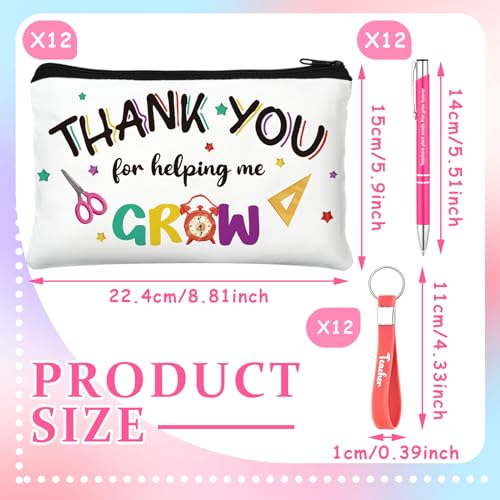 Hosuly 36 Pieces Teacher's Day Teacher Appreciation Gift Set Canvas Makeup Cosmetic Bags with Zipper Silicone Appreciation Keychain 0.5 mm Teacher Ballpoint Pens for Teachers Office Supplies