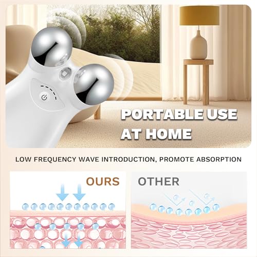 Facial Massage Roller Device, Dual-Head Design with LED Light Therapy, Electric Beauty Tool for Skin Care, White