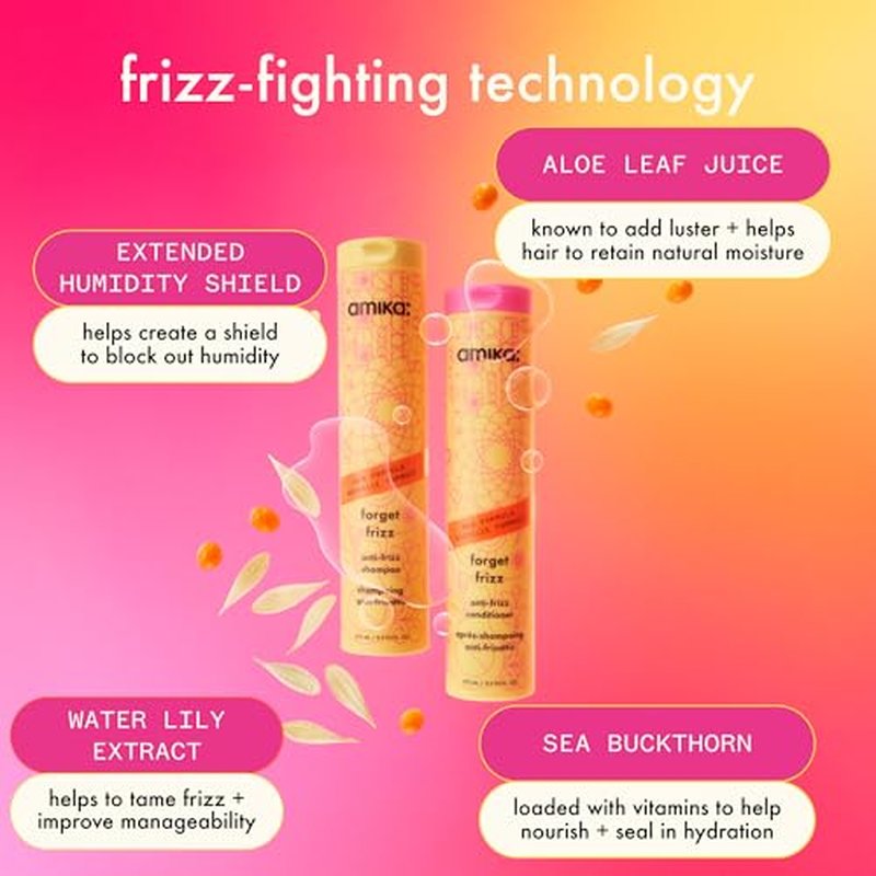 amika forget frizz anti-frizz conditioner | smoothing, humidity protection, up to 72 hour frizz control + lightweight hydration, for medium to thick coarse hair types 2a-4c
