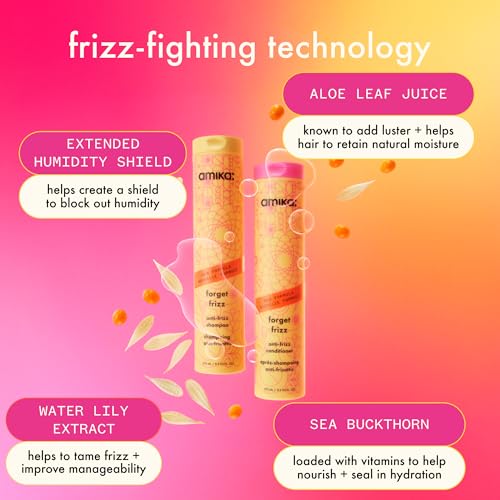 amika forget frizz anti-frizz conditioner | smoothing, humidity protection, up to 72 hour frizz control + lightweight hydration, for medium to thick coarse hair types 2a-4c