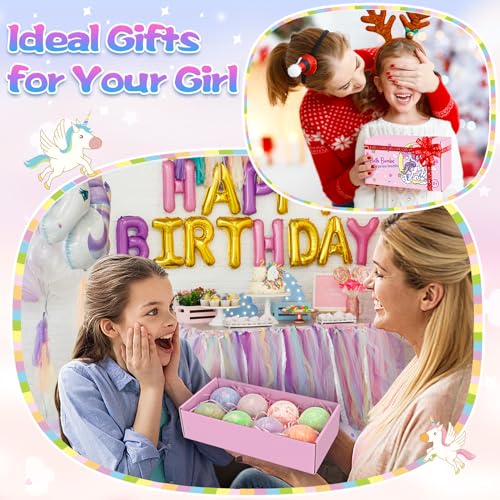 8 Pack Bubble Bath Bombs for Kids with Unicorn & Mermaid Girl Toys, Kids Bath Bombs with Surprise Inside, Easter Basket Stuffers for Toddler Girls, Ideal Christmas Birthday Easter Gifts for Kids