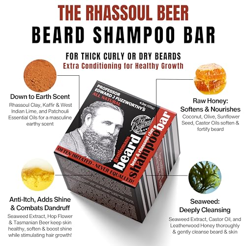 Rhassoul Beard Shampoo Bar for Men - Extra Soft, Tames & Nourishes - 4.2 oz Pack of 2 - All Natural