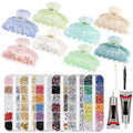 DIY Hair Claw Clips Kit with Decorative Accessories - 8 Acrylic Clamps & Craft Supplies