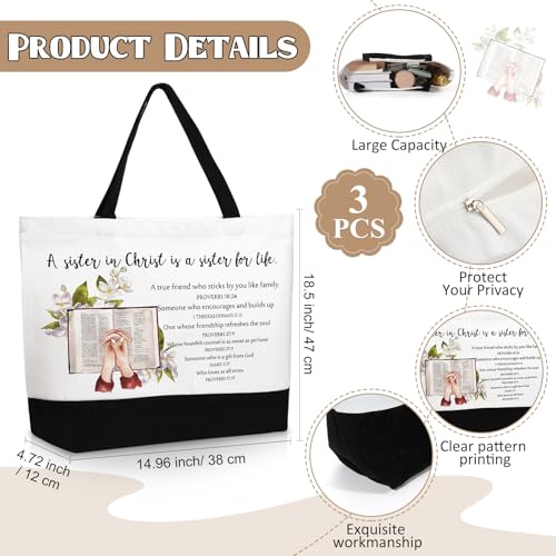 Paterr Christian Tote Bags for Women, Bible Tote Bag and Canvas Makeup Bag Inspirational Gifts for Mother Sister Ladies Birthday Easter Holiday Friendship Gifts