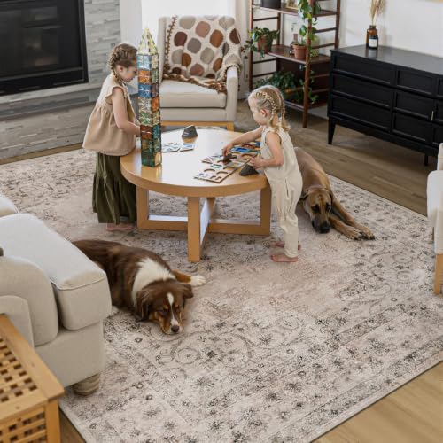Large Washable Vintage Area Rug 8x10 Distressed Brown Indoor Floor Carpet