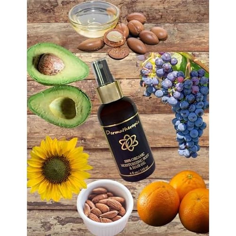 100% Organic Luxury Body Oil, Hair Oil, and Face Oil -Smoothing for Aging Skin, Scalp, and Problem Skin. Ultra Moisturizing and Delivers Nutrients to Promote Soft Skin and Silky Hair. Absorbs Quickly