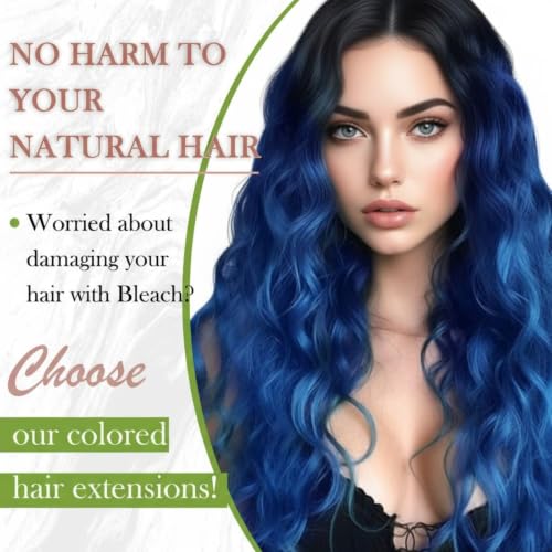 Blue Human Hair Extensions Tape-In 18 Inch Straight Remy Hair for Highlight & Cosplay - 25g/10pcs - Variation 1.2 Tape Blue / 18 IN