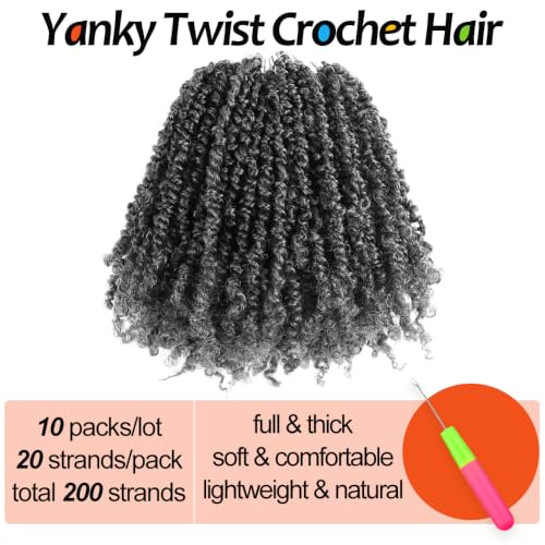 8 Inch Salt and Pepper Micro Twist Crochet Hair Extensions - 10 Packs, Pre-Twisted for Black Women