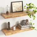 Venusmiles 24-Inch Live Edge Reclaimed Elm Floating Shelves - Heavy-Duty Wall Mount Set of 2 - Natural Finish