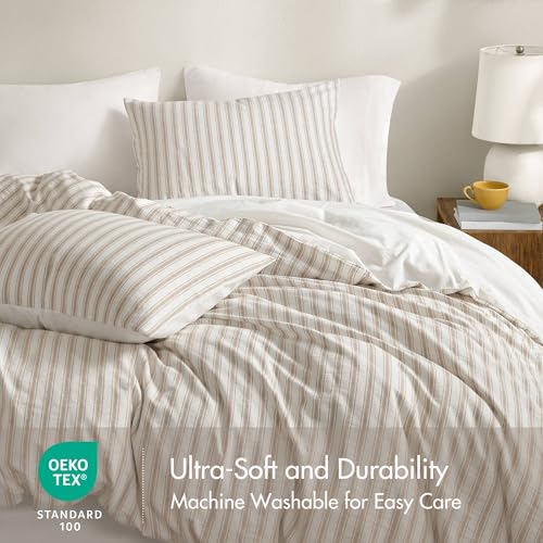 Madison Park Queen Duvet Cover Set Tan Linen Cotton Rayon Blend Stylish Bedding